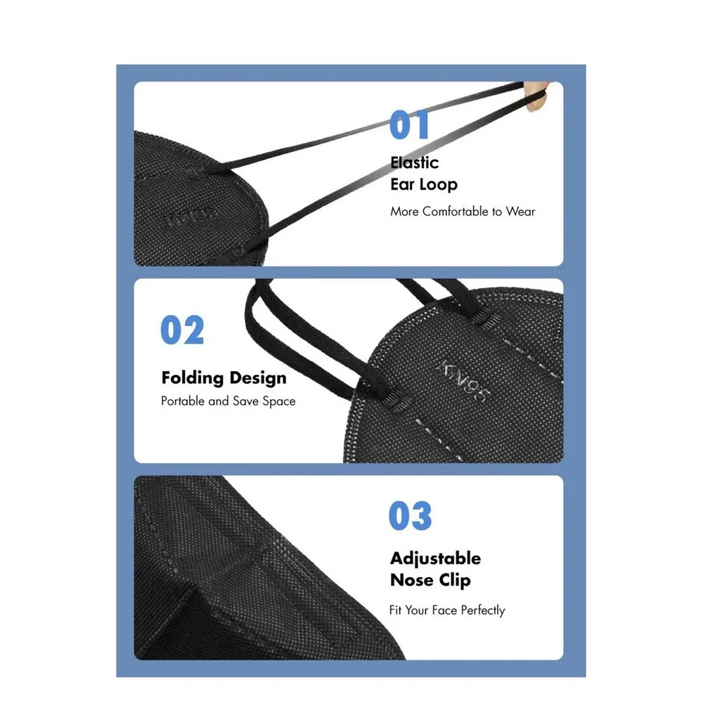 20 Pvs Black KN95 Face Mask 5 Layer